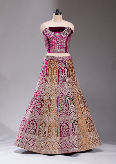 Wine Sequins Velvet Readymade Lehenga-koskii