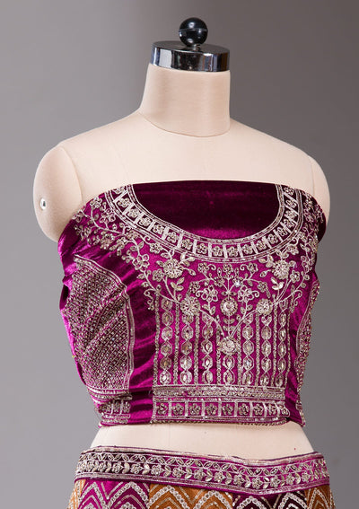 Wine Sequins Velvet Readymade Lehenga-koskii