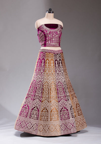 Wine Sequins Velvet Readymade Lehenga-koskii