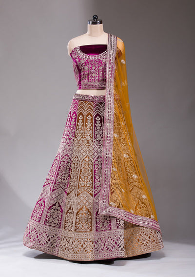 Wine Sequins Velvet Readymade Lehenga-koskii