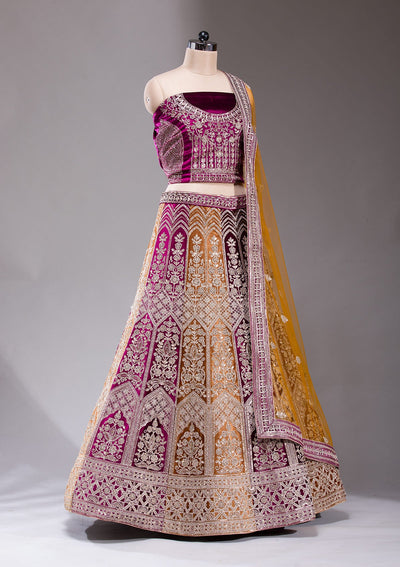 Wine Sequins Velvet Readymade Lehenga-koskii