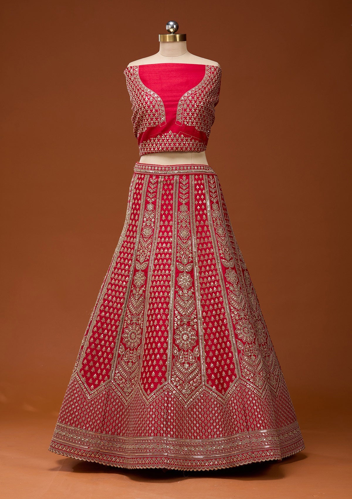 Red Cording Raw Silk Semi-Stitched Lehenga_Koskii
