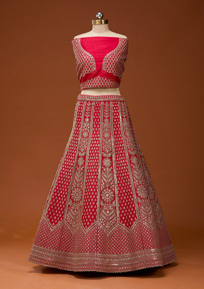 Red Cording Raw Silk Semi-Stitched Lehenga_Koskii