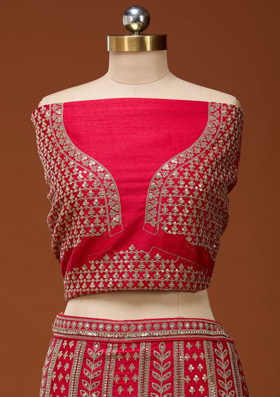 Red Cording Raw Silk Semi-Stitched Lehenga_Koskii