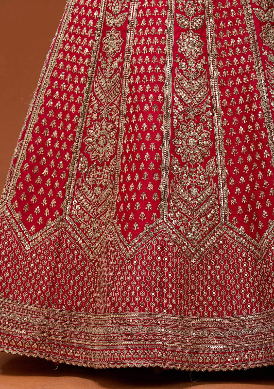 Red Cording Raw Silk Semi-Stitched Lehenga_Koskii