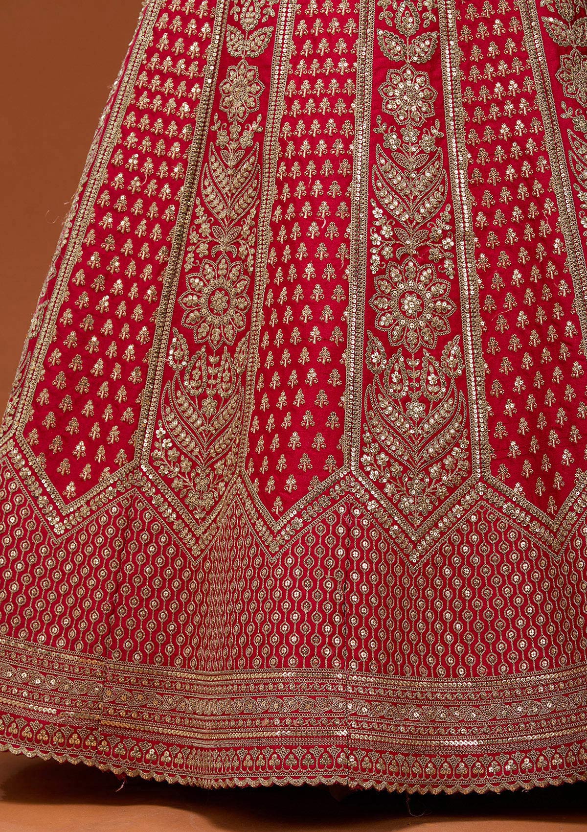 Red Cording Raw Silk Semi-Stitched Lehenga_Koskii