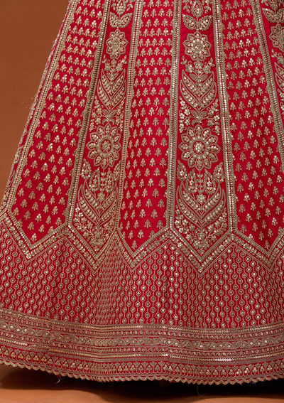 Red Cording Raw Silk Semi-Stitched Lehenga_Koskii