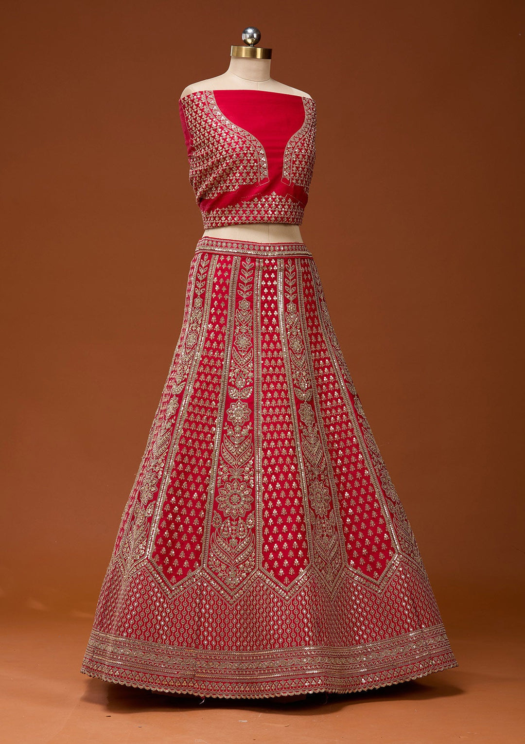 Red Cording Raw Silk Semi-Stitched Lehenga_Koskii