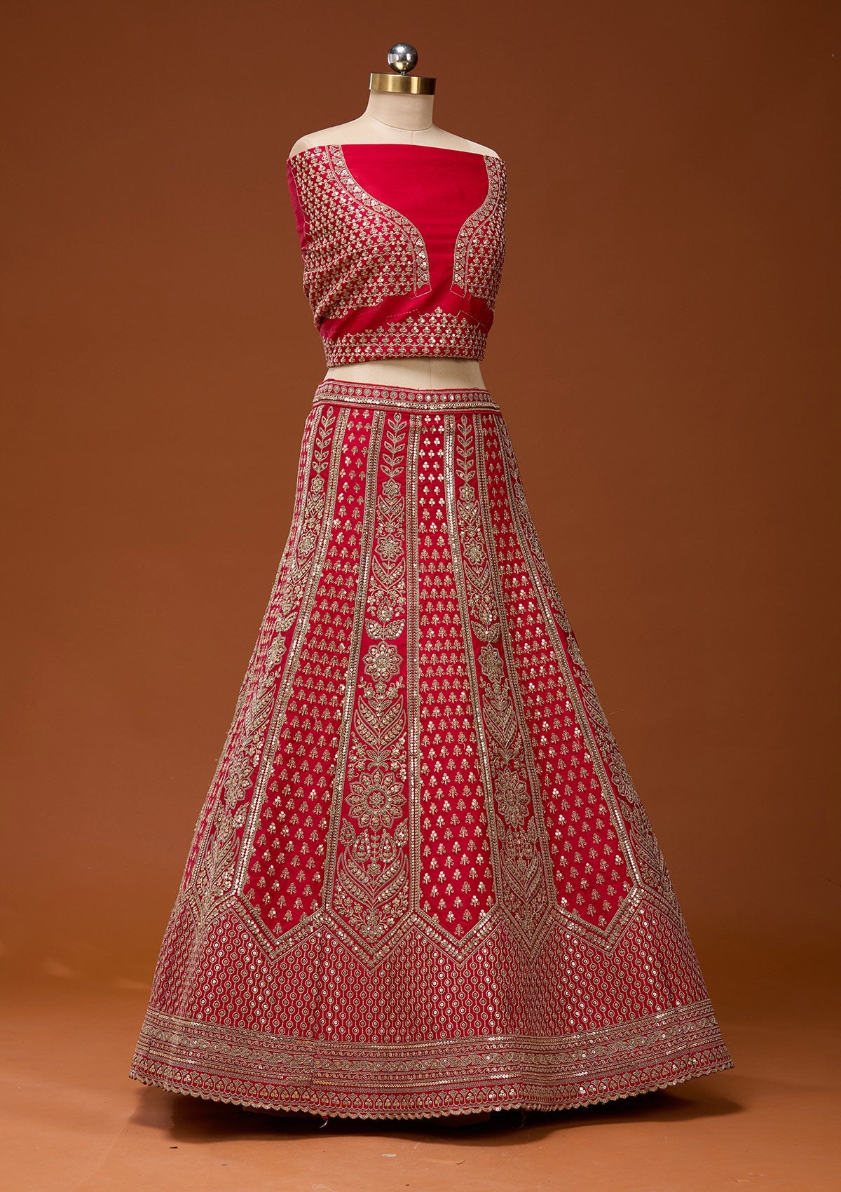 Red Cording Raw Silk Semi-Stitched Lehenga_Koskii
