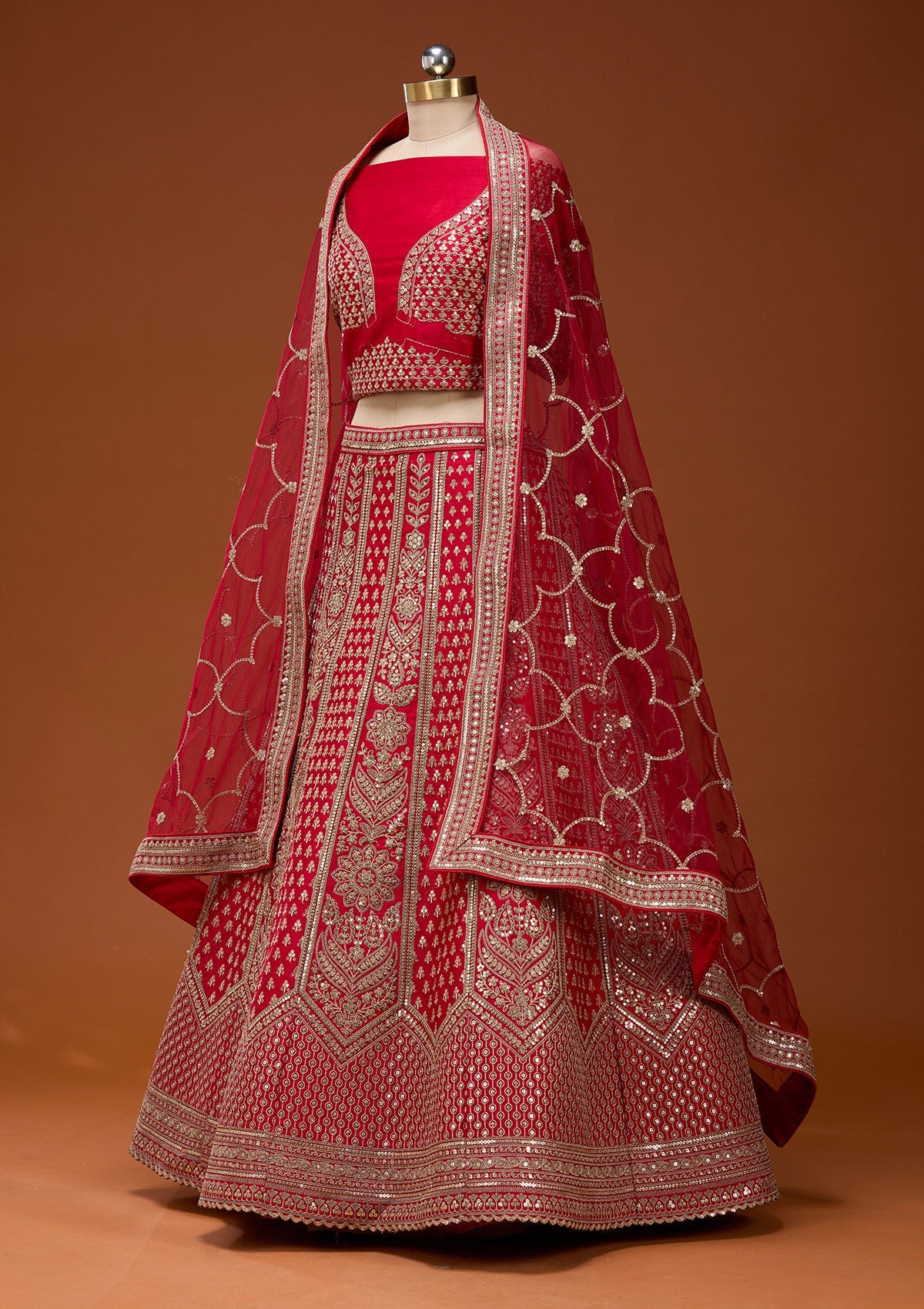 Red Cording Raw Silk Semi-Stitched Lehenga_Koskii