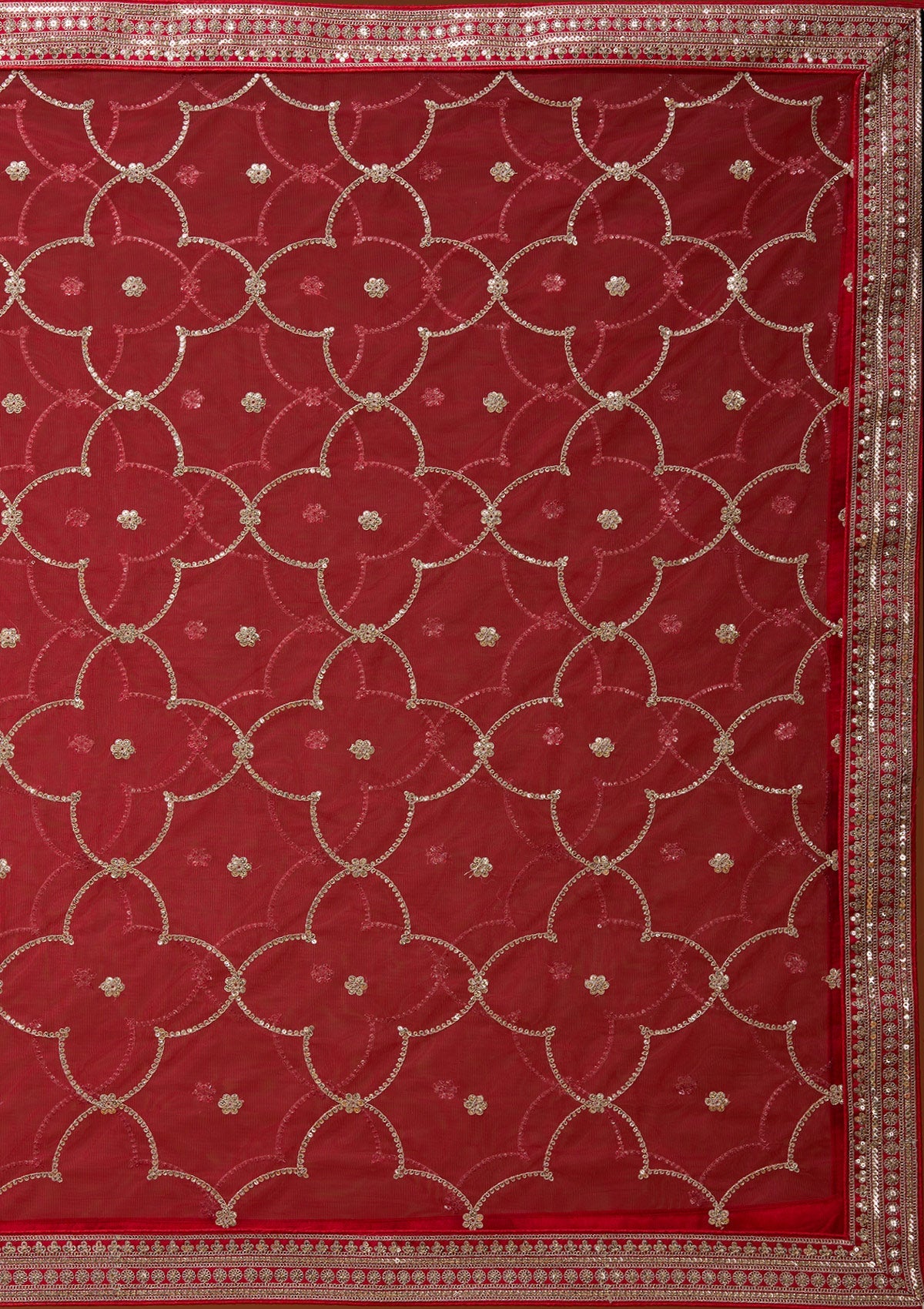 Red Cording Raw Silk Semi-Stitched Lehenga_Koskii