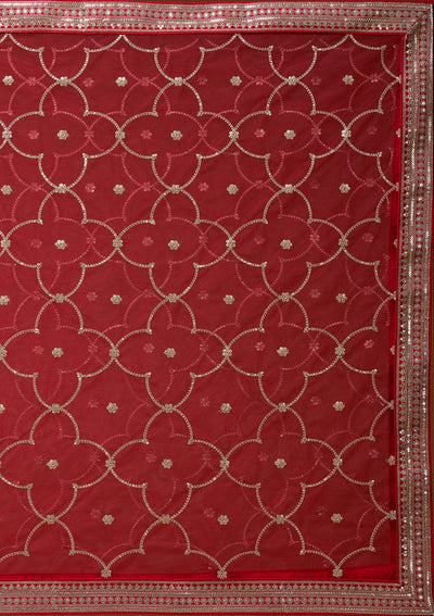 Red Cording Raw Silk Semi-Stitched Lehenga_Koskii