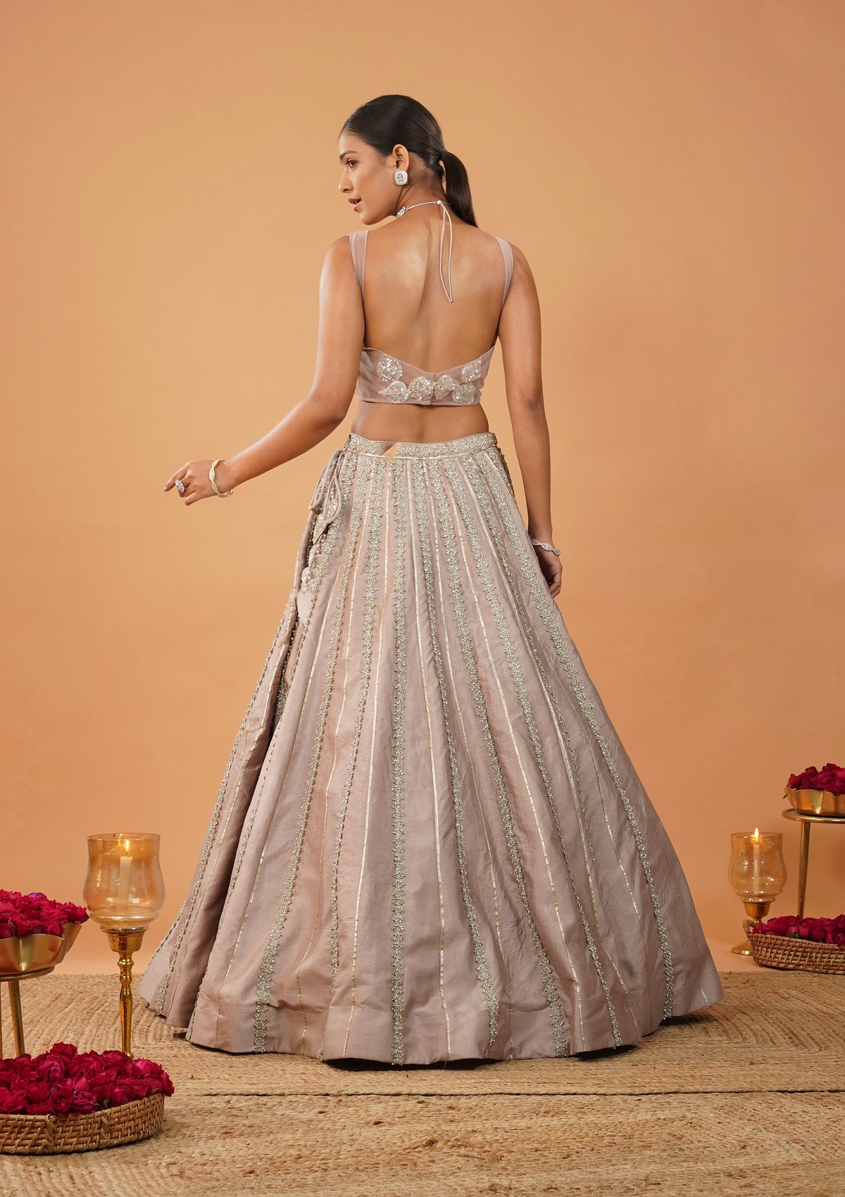 Lavender Stonework Net Readymade Lehenga-Koskii