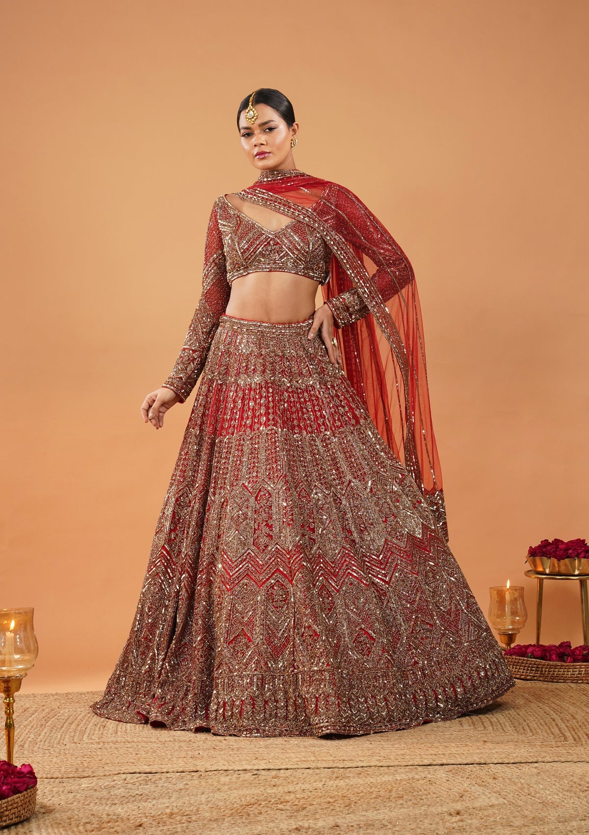 Maroon Stonework Net Readymade Lehenga-Koskii