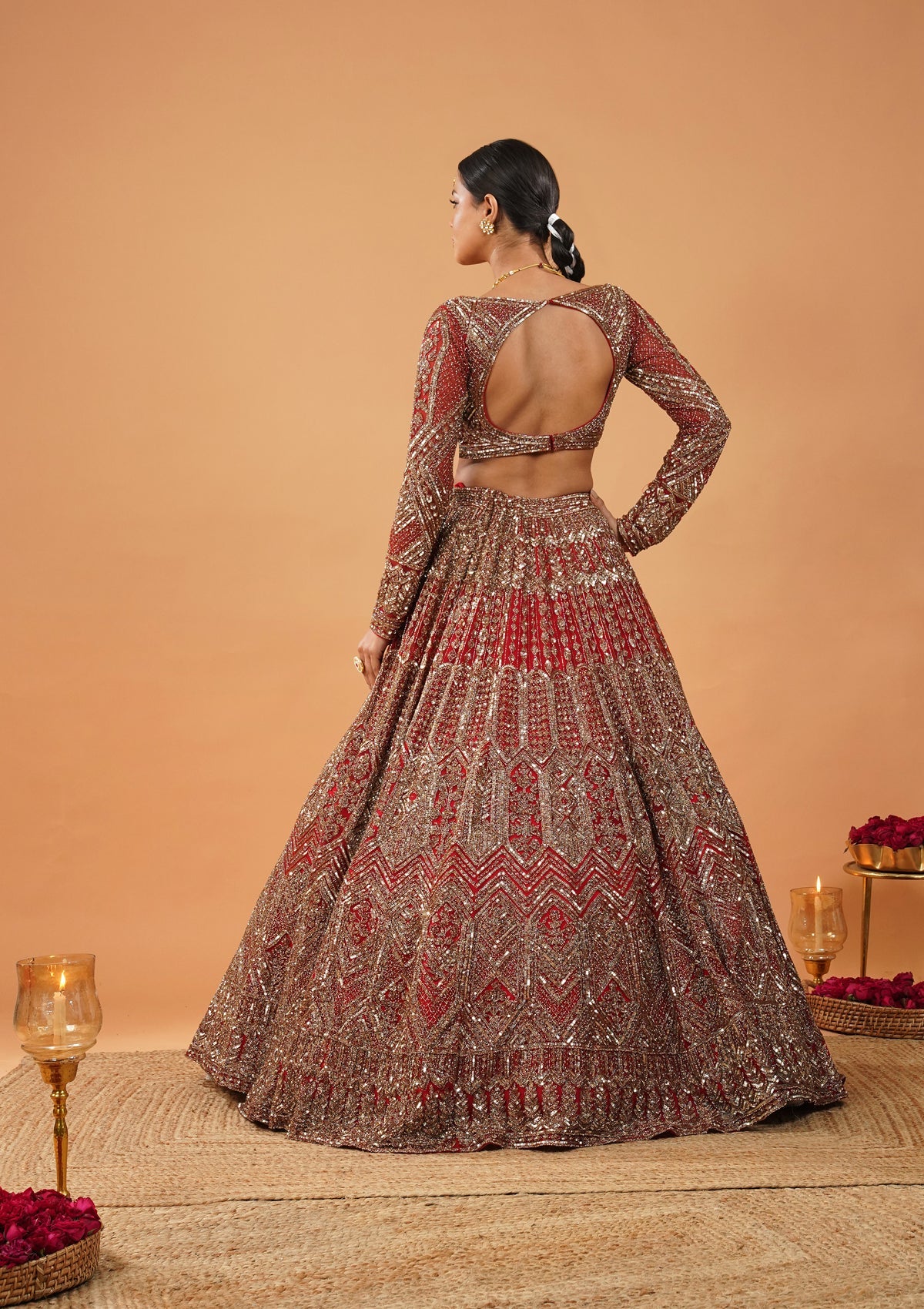 Maroon Stonework Net Readymade Lehenga-Koskii