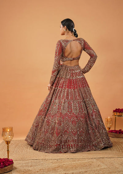 Maroon Stonework Net Readymade Lehenga-Koskii