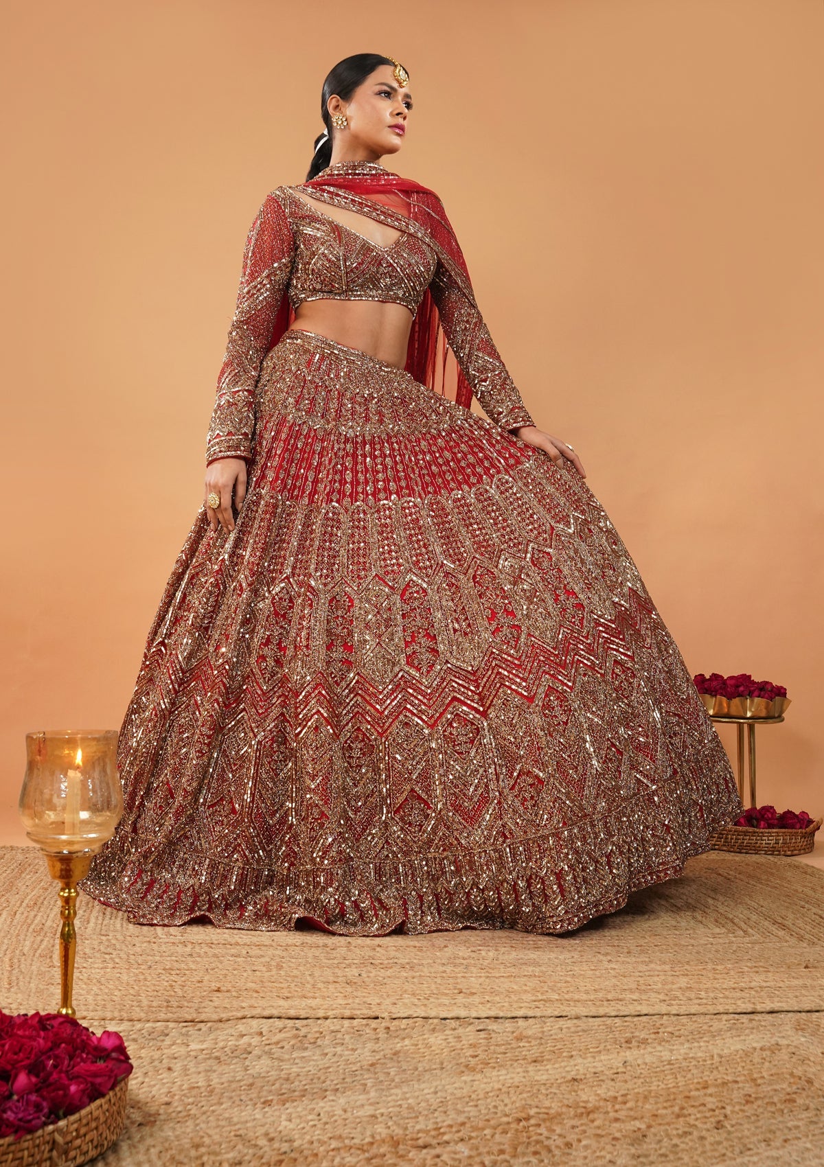 Maroon Stonework Net Readymade Lehenga-Koskii