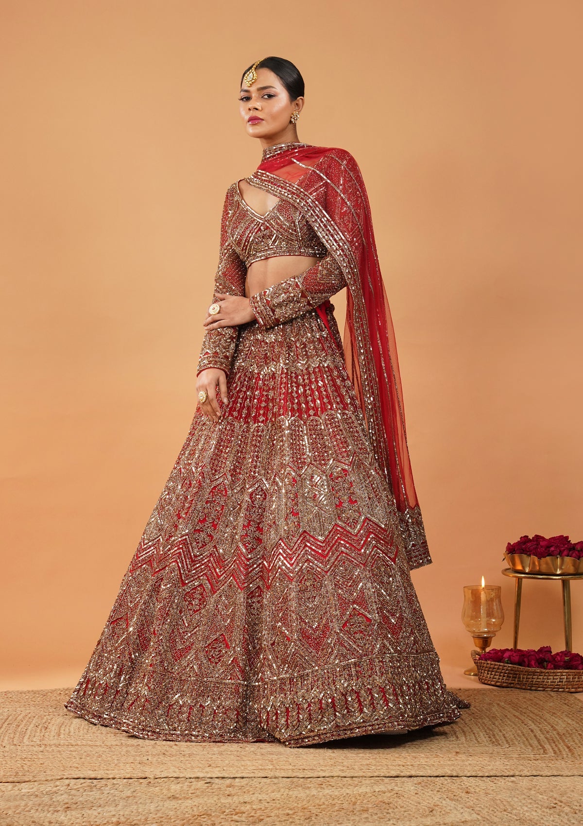 Maroon Stonework Net Readymade Lehenga-Koskii