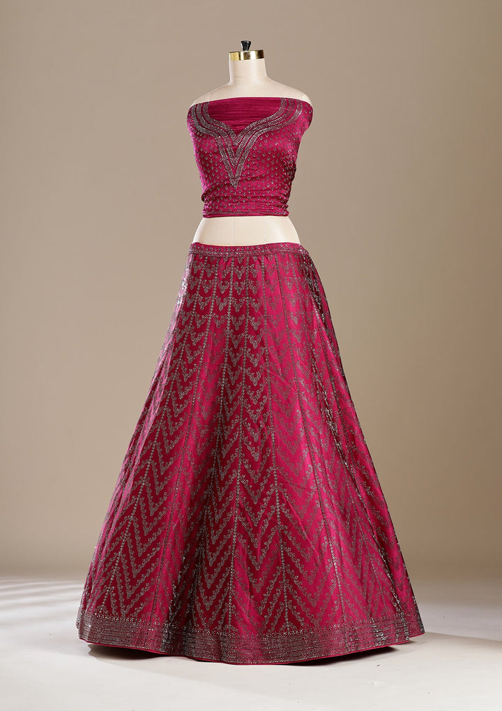 Rani Pink Silver Zariwork Satin Readymade Lehenga-koskii