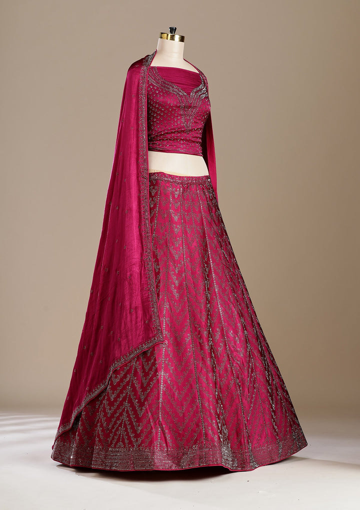 Rani Pink Silver Zariwork Satin Readymade Lehenga-koskii