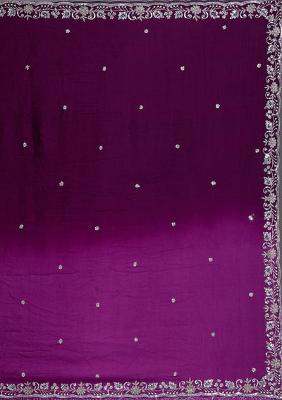 Wine Silver Zariwork Satin Readymade Lehenga-Koskii
