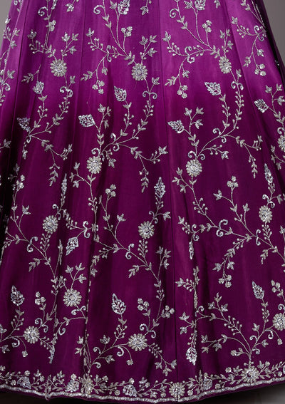 Wine Silver Zariwork Satin Readymade Lehenga-Koskii