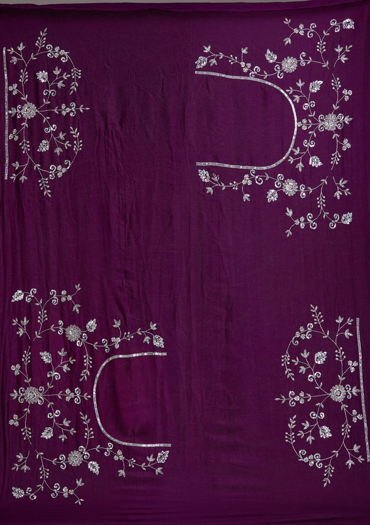 Wine Silver Zariwork Satin Readymade Lehenga-Koskii