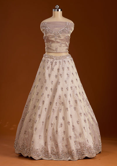 Lavender Zariwork Tissue Semi-Stitched Lehenga-koskii