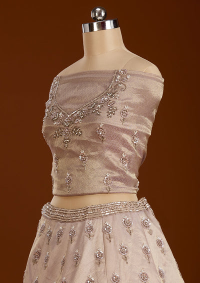 Lavender Zariwork Tissue Semi-Stitched Lehenga-koskii
