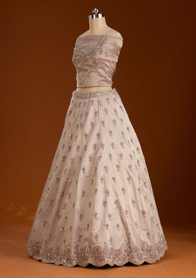 Lavender Zariwork Tissue Semi-Stitched Lehenga-koskii