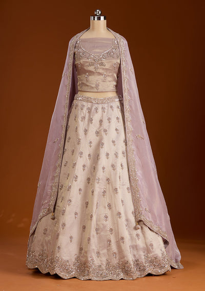 Lavender Zariwork Tissue Semi-Stitched Lehenga-koskii