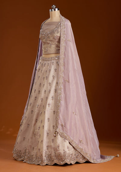 Lavender Zariwork Tissue Semi-Stitched Lehenga-koskii