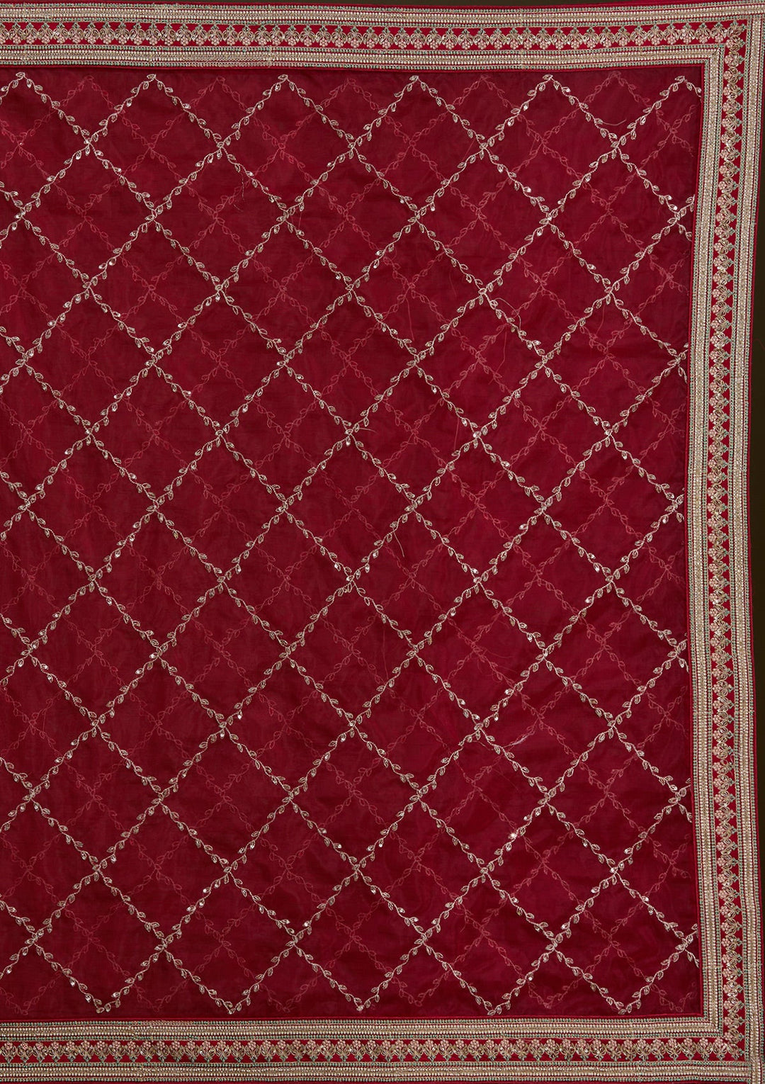 Red Zariwork Raw Silk Readymade Lehenga-Koskii