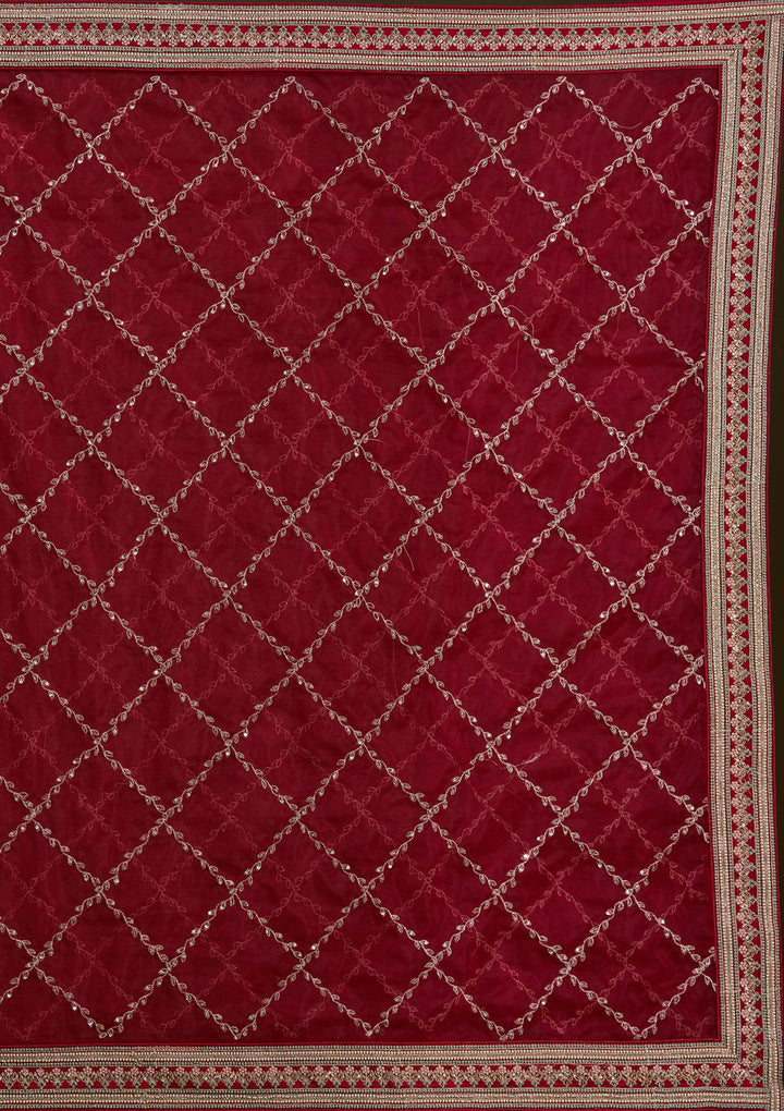 Red Zariwork Raw Silk Readymade Lehenga-Koskii