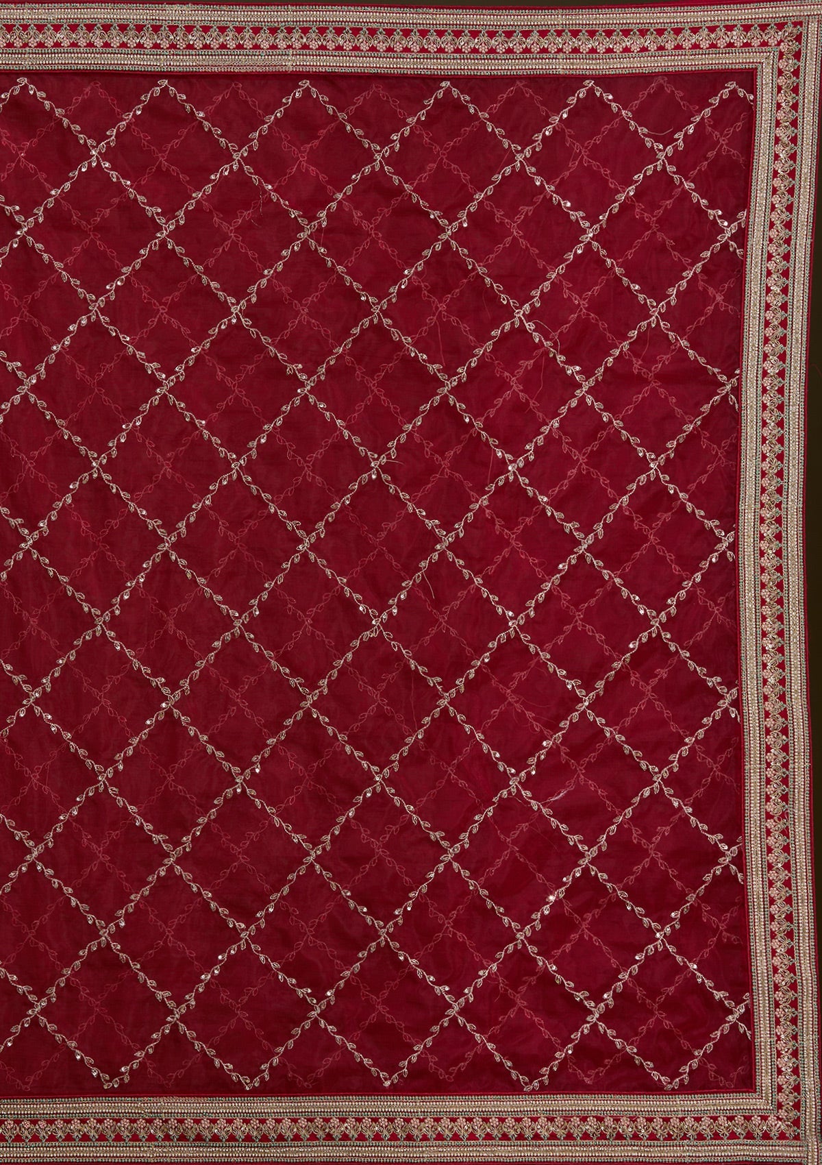 Red Zariwork Raw Silk Readymade Lehenga-Koskii