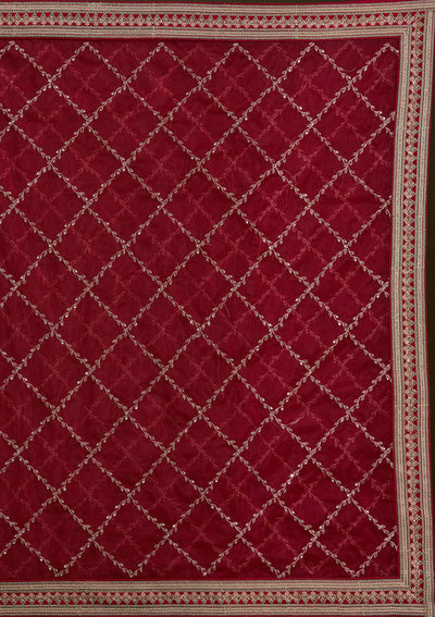 Red Zariwork Raw Silk Readymade Lehenga-Koskii