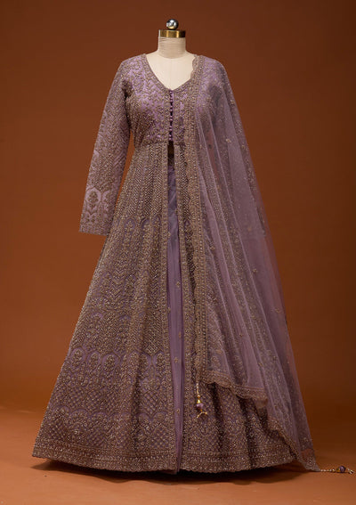 Lavender Zariwork Net Readymade Lehenga_Koskii