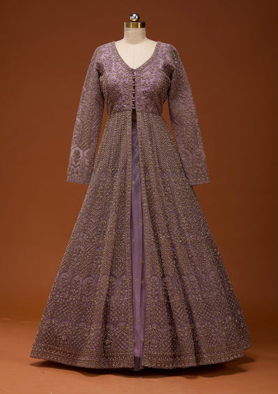 Lavender Zariwork Net Readymade Lehenga_Koskii