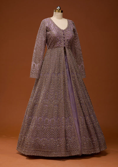 Lavender Zariwork Net Readymade Lehenga_Koskii