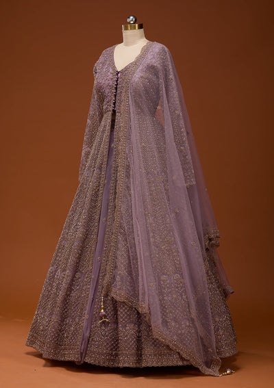 Lavender Zariwork Net Readymade Lehenga_Koskii