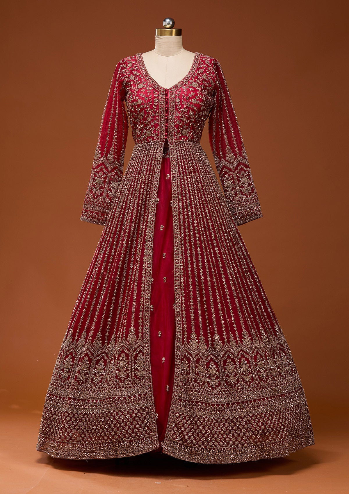 Maroon Stonework Net Readymade Lehenga_Koskii