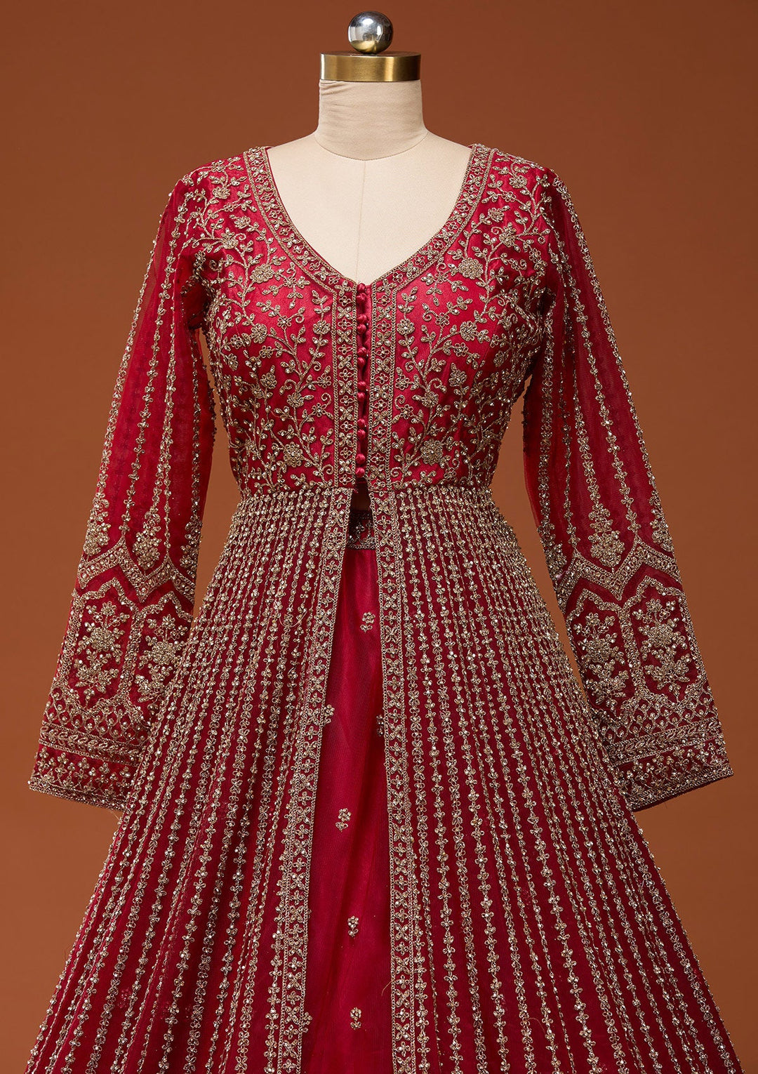 Maroon Stonework Net Readymade Lehenga_Koskii