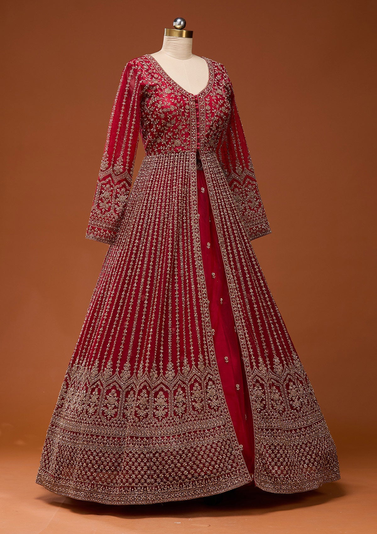 Maroon Stonework Net Readymade Lehenga_Koskii