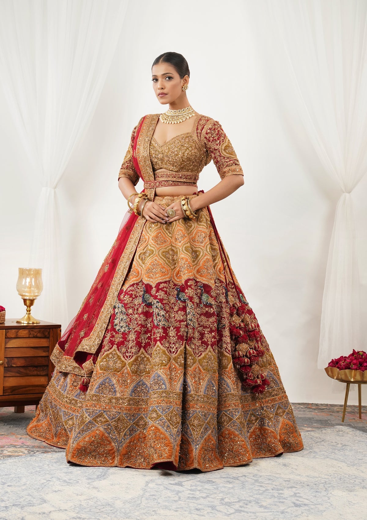 Maroon Zardosi Raw Silk Readymade Lehenga-Koskii