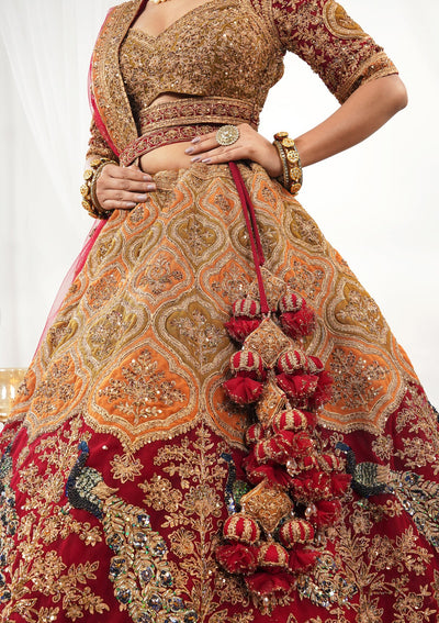 Maroon Zardosi Raw Silk Readymade Lehenga-Koskii