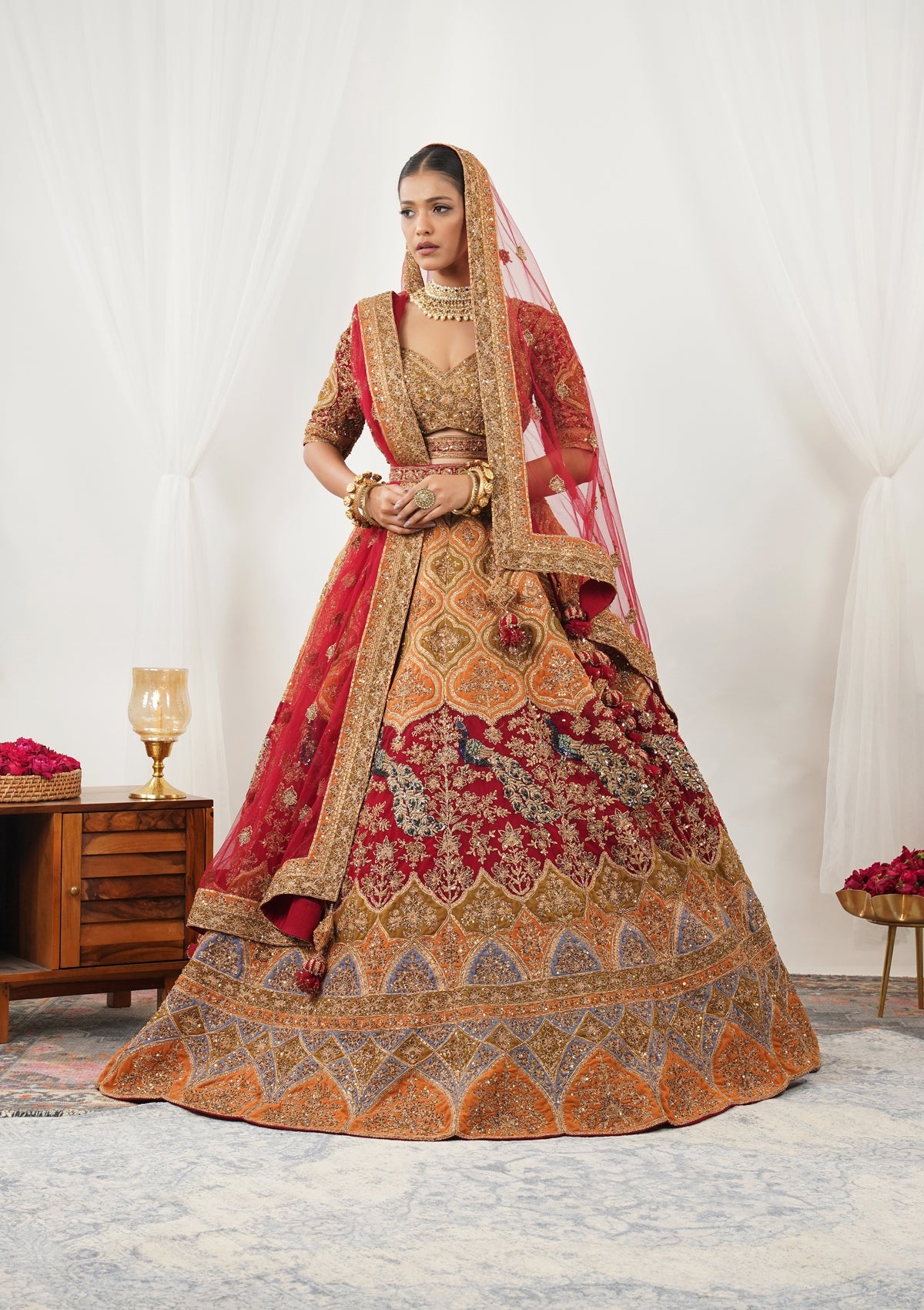 Maroon Zardosi Raw Silk Readymade Lehenga-Koskii