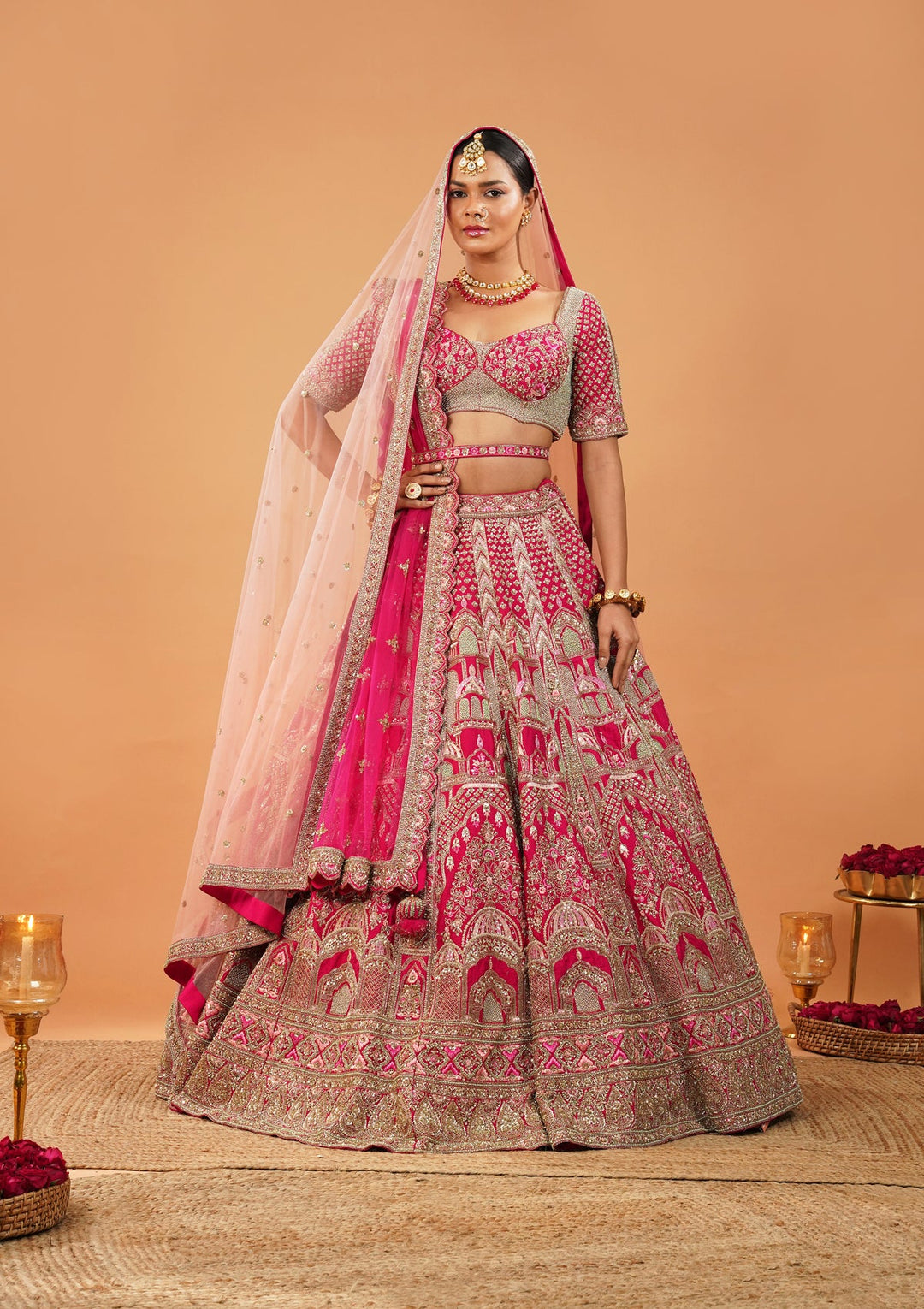 Rani Pink Zardosi Raw Silk Readymade Lehenga-Koskii