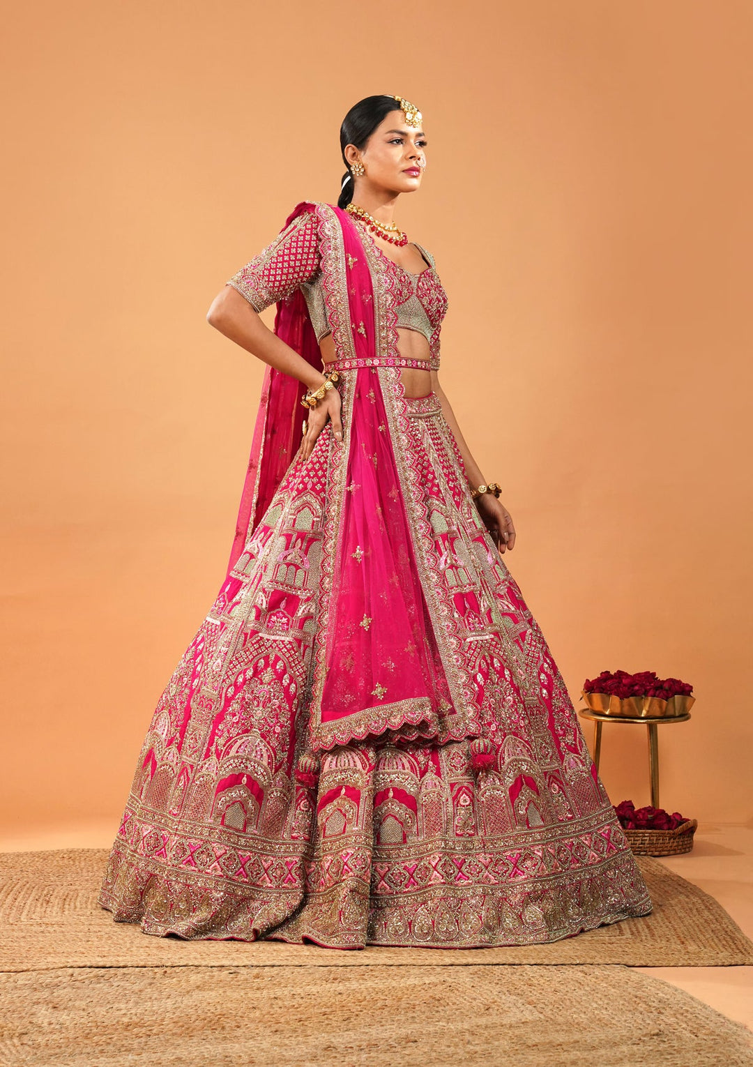 Rani Pink Zardosi Raw Silk Readymade Lehenga-Koskii