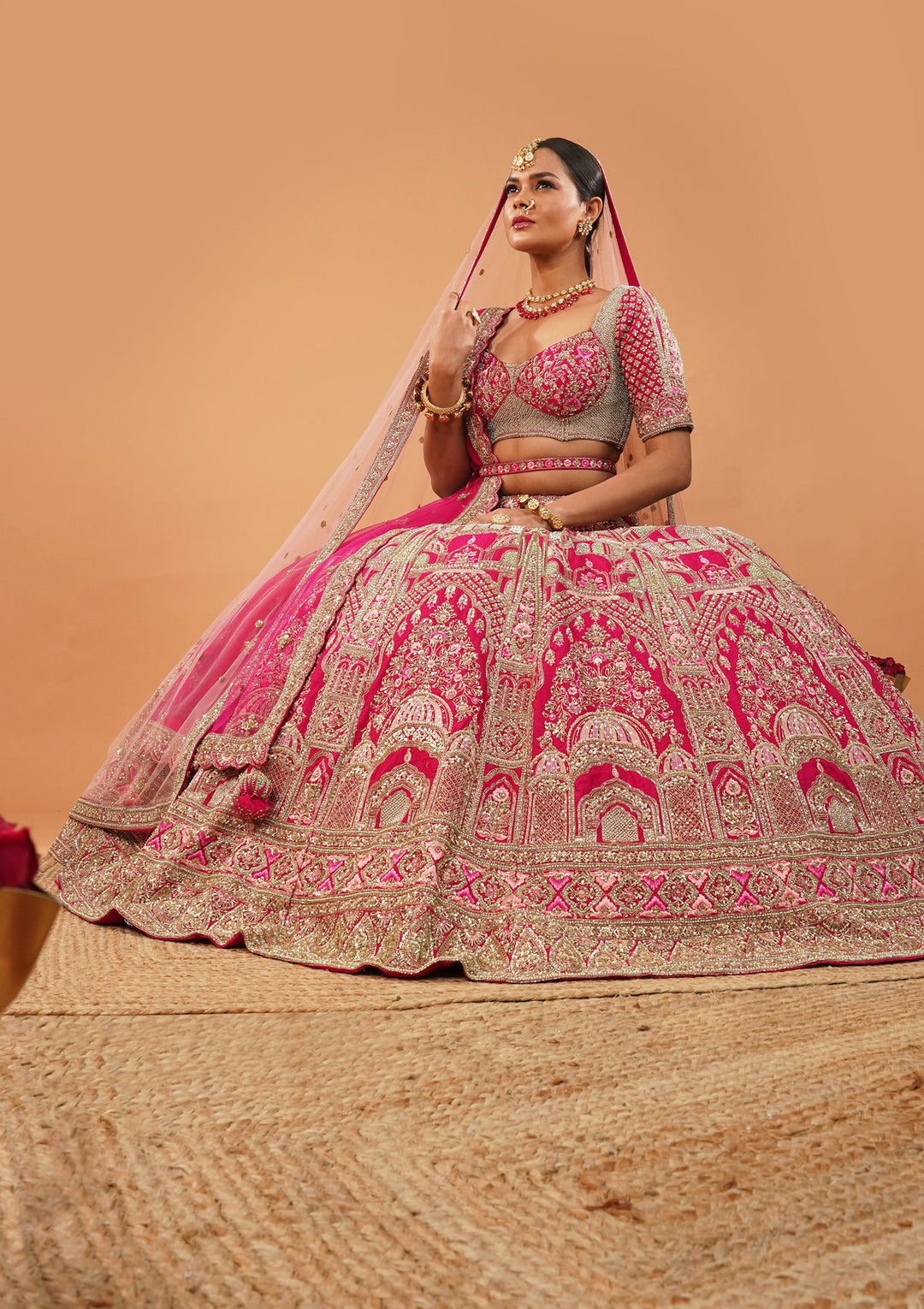Rani Pink Zardosi Raw Silk Readymade Lehenga-Koskii