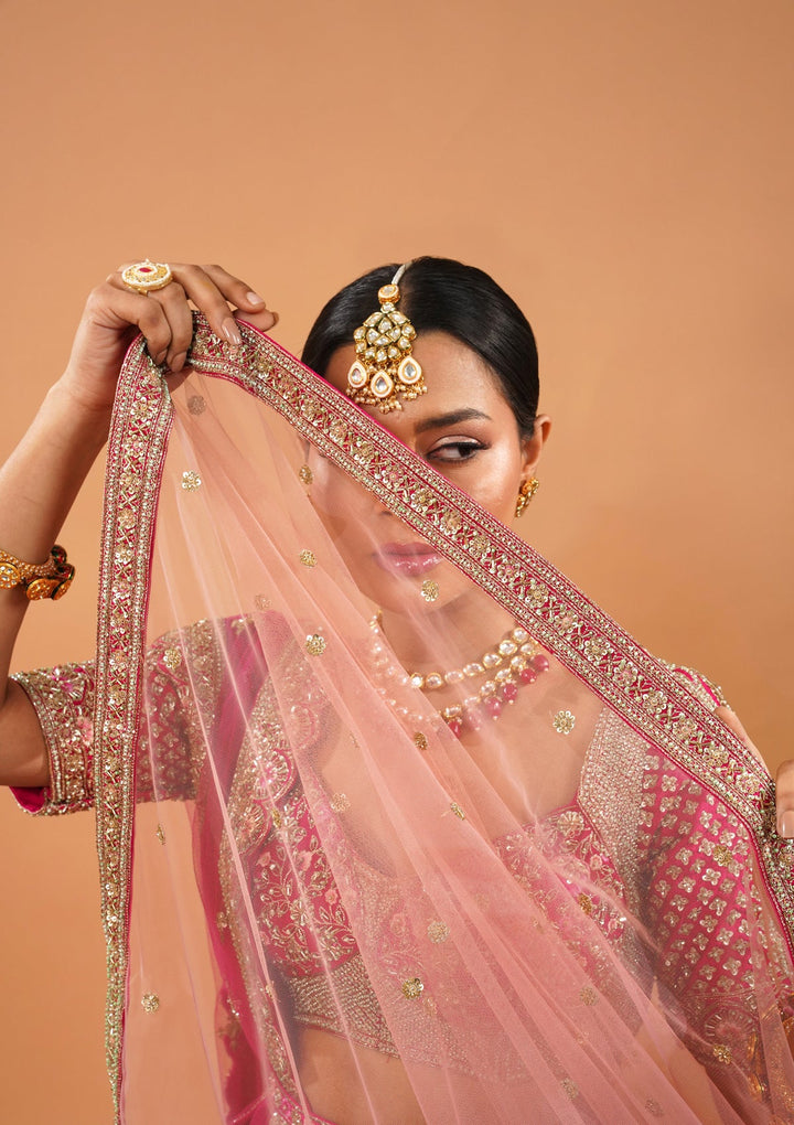 Rani Pink Zardosi Raw Silk Readymade Lehenga-Koskii
